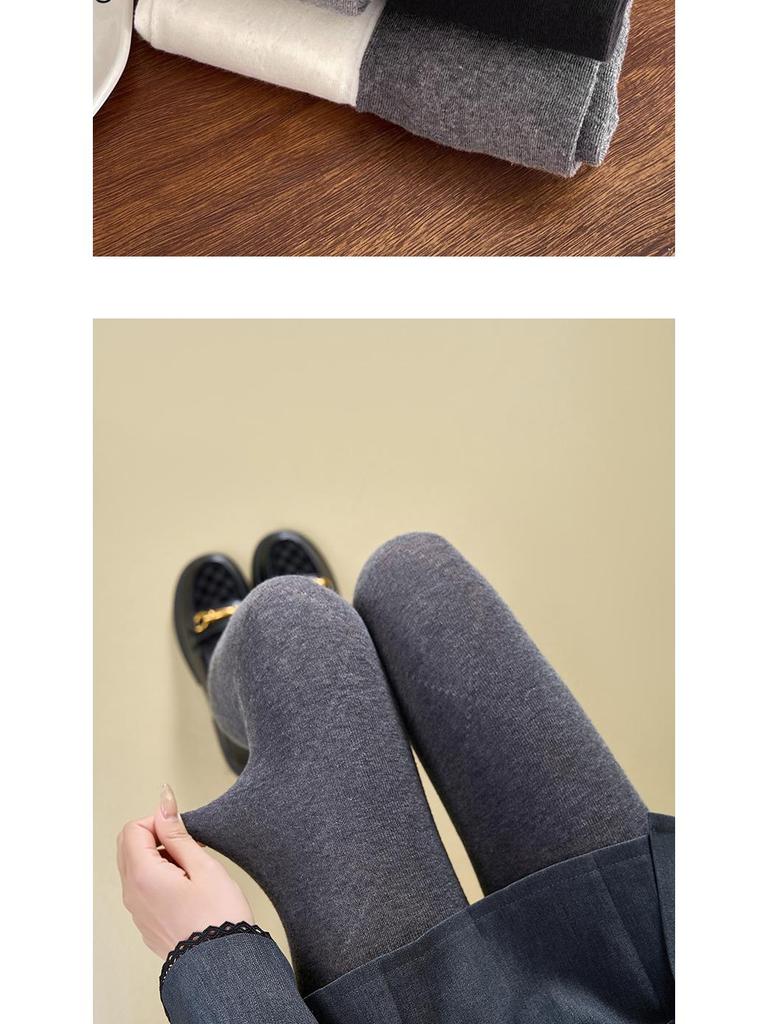 Women's Combed Cotton Tights, Grey Diamond Pattern, Slimming, Medium Thickness, Autumn/Winter Style.