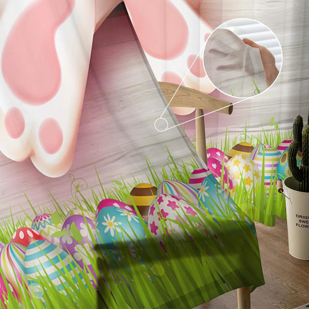 Happy Easter Bunny Butt Grass Egg Tulle Curtains For Living Room Bedroom Voile Sheer Curtain Window Home Decor Drapes
