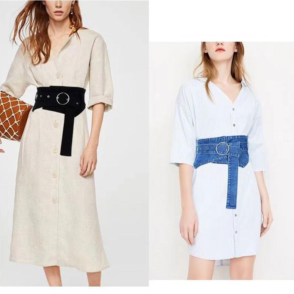 Women's Denim Waist Shaper Casual Gathering Waist Belt Fashionable Waist Cincher for Various Occasion