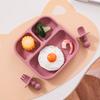 Color Kids 1Set BPA Free Silicone Square Baby Feeding Set Suction Plates Training Fork Spoon For 0-6 Years Children's Tableware