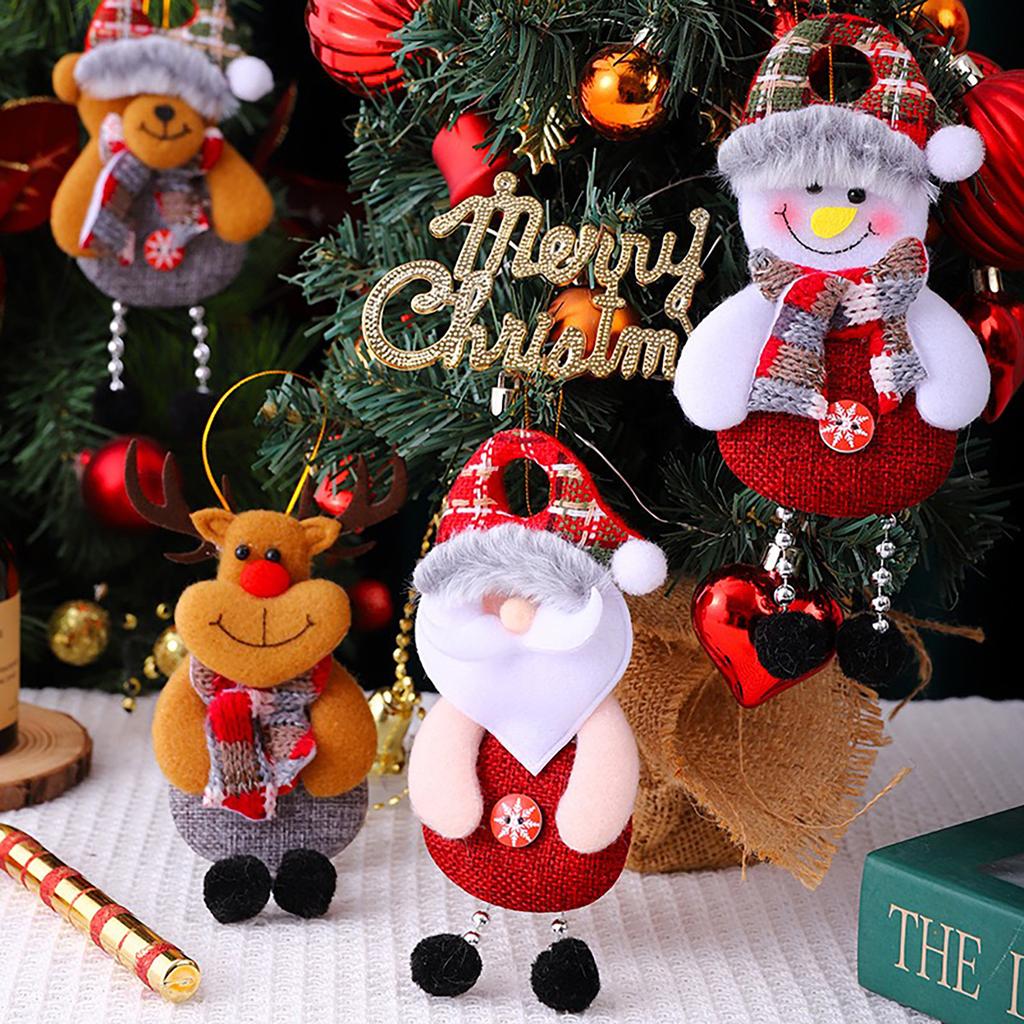 4Pcs Christmas Tree Decorations Santa Claus Xmas Tree Hanging Ornaments Set Snowman Elk Pattern Hanging Pendants Latest Year Gifts