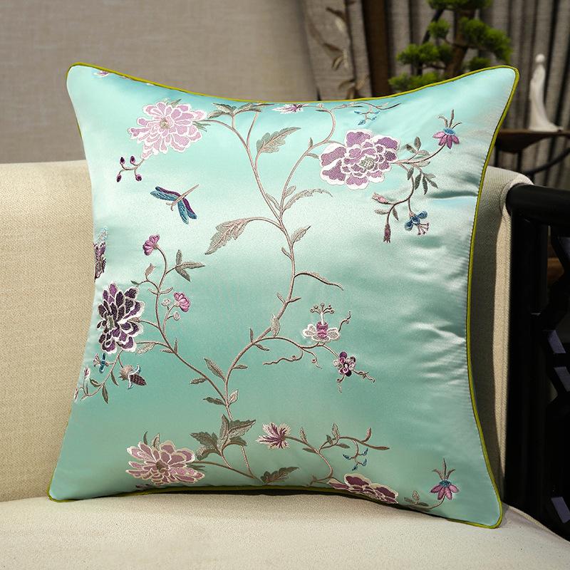 Chinese-style Embroidery Throw Pillow Redwood Sofa Cushion Cover Headboard Flowers Solid Wood Chair Lumbar Support Cushion Cover
