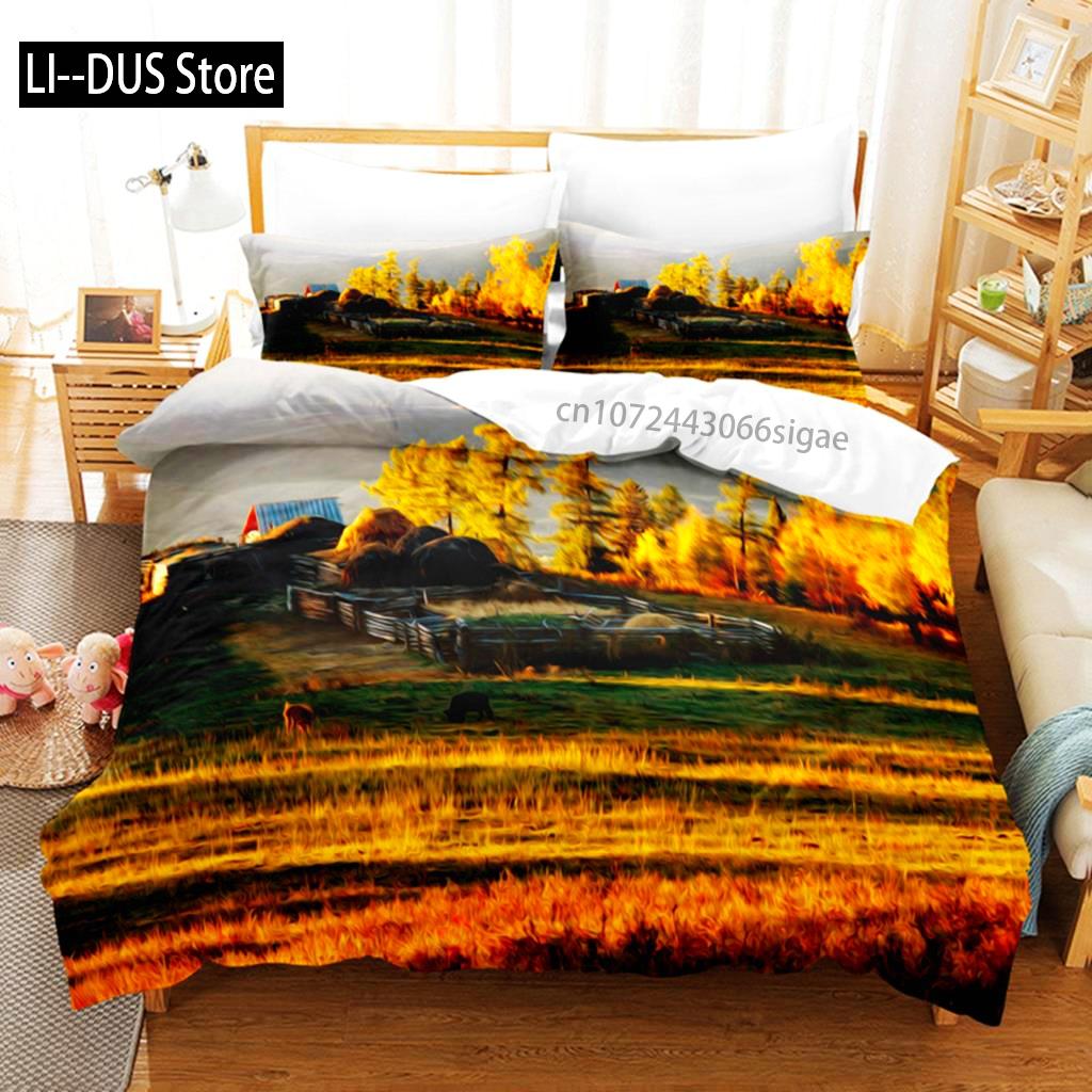 Landschaftsmalerei Bettwäsche-Set Bettbezug-Set 3D-Bettwäsche Digitaldruck Queen-Size Bettwäsche-Set Modisches Design
