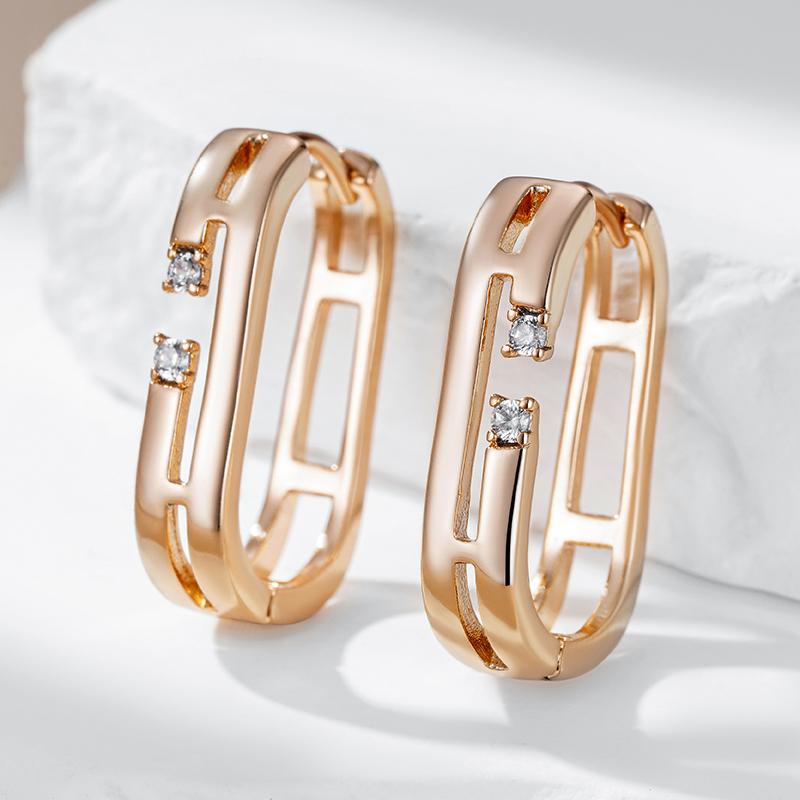 Trendy  Rose Gold Color Geometry Hoop Earrings For Women Shiny Natural Zircon Accessories Vintage Bride Wedding Jewelry