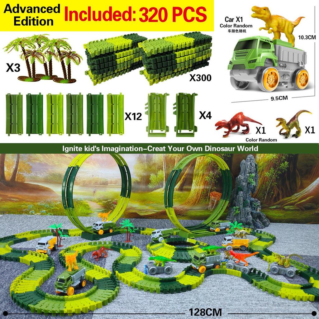 Dinosaur Track Roller Coaster Climbing Train Dinosaur World Anti Gravity Orbit Playset Assembling Kids Creative Playground Gifts