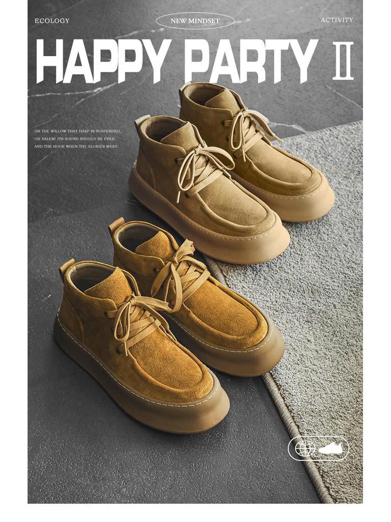 Men's Suede Leather High-Top Velvet Martin Boots - Lace-Up Thick-Soled Casual Shoes for Autumn/Winter