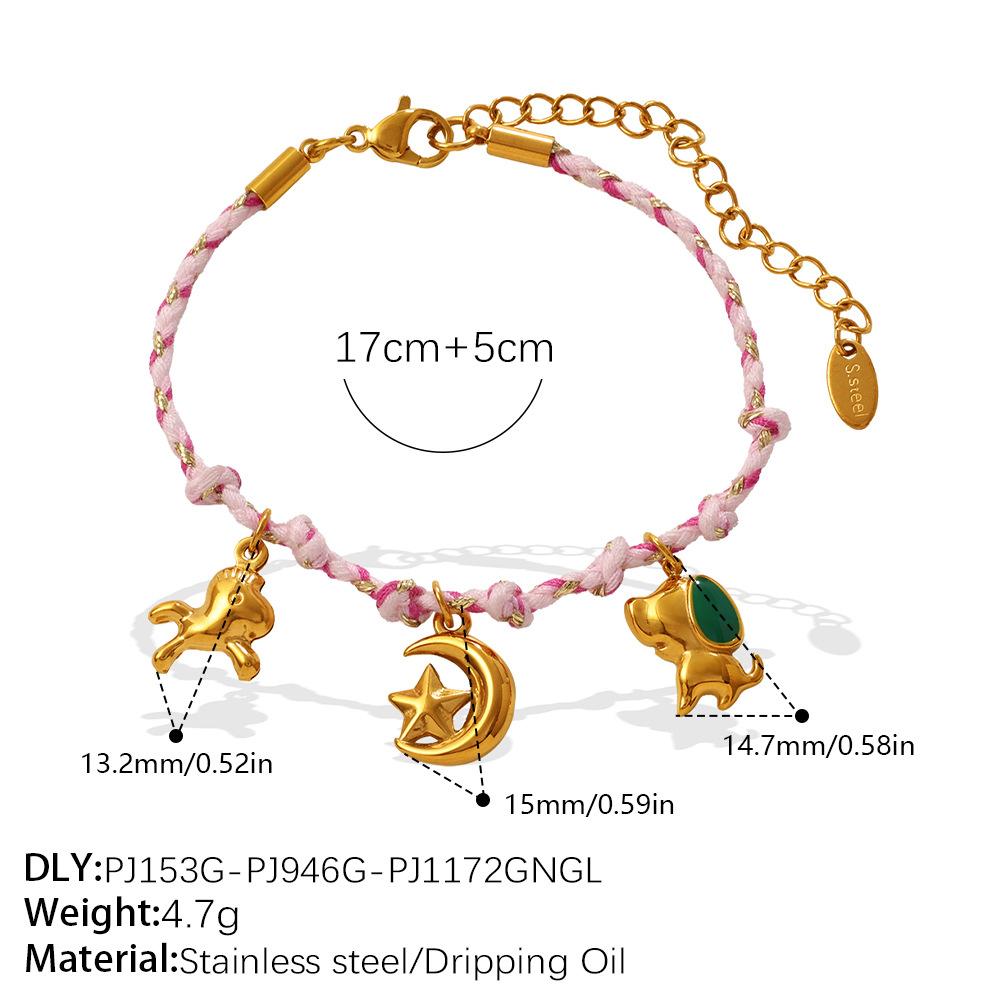 Pink rope bear strawberry necklace butterfly love diamond set sweet and cool niche neck chain bracelet set