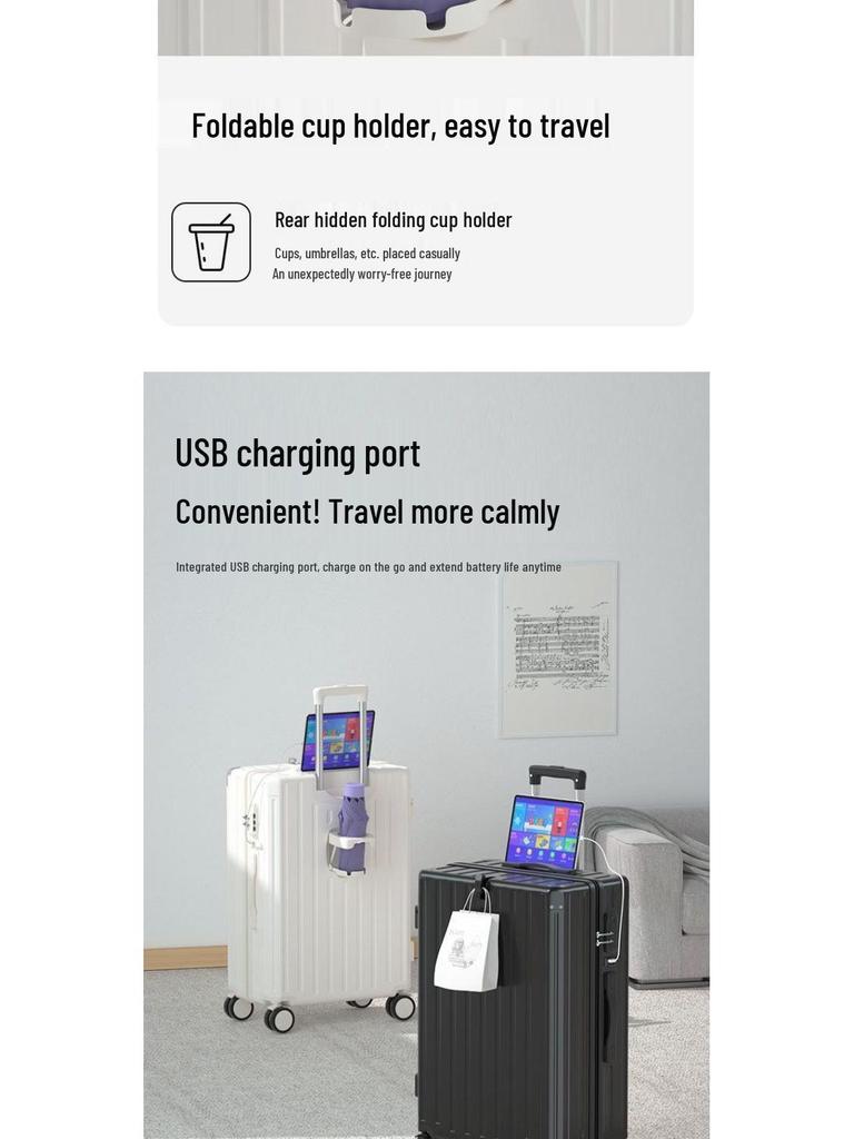 2025 Large Capacity Leather Suitcase with Universal Wheels and Combination Lock