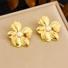 DIEYURO 316L Stainless Steel Golden Exaggerated Large Flowers Inlaid Pearl Necklace Earrings Set For Women Fashion Jewelry Gift