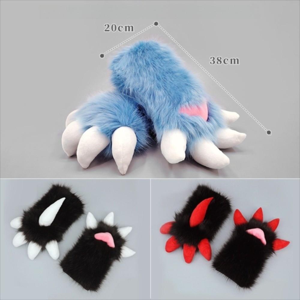 Faux Fur Animal Fursuit Paw Gloves Cartoon Anime Claw Mittens New Furry Gloves  Props