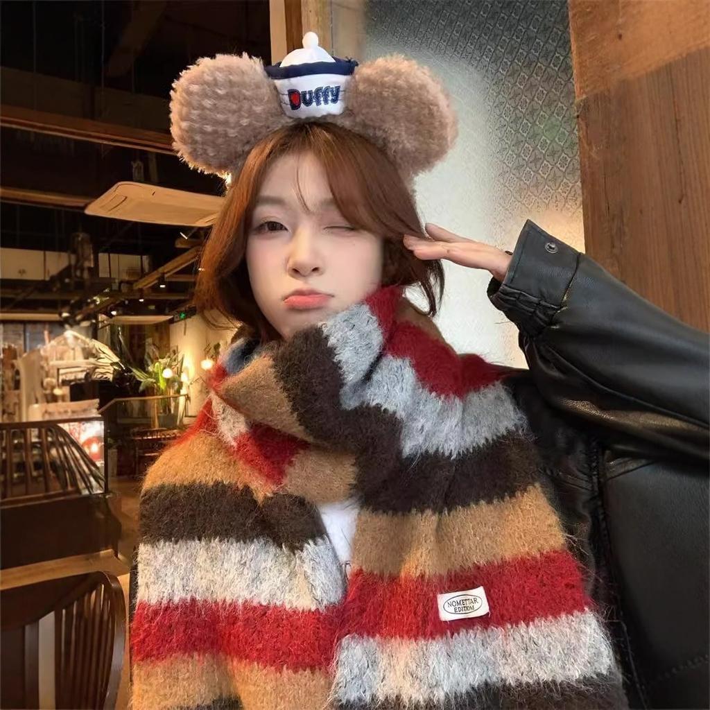New contrasting stripes college style including knitted scarf women's autumn and winter warm versatile couple wool scarf