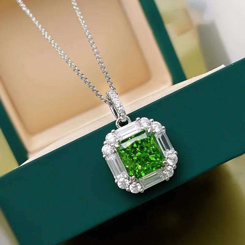 Fashion Girls Pendant Necklace Bright Green Crystal Stone Wedding Anniversary Statement Jewelry For Women  Wholesale