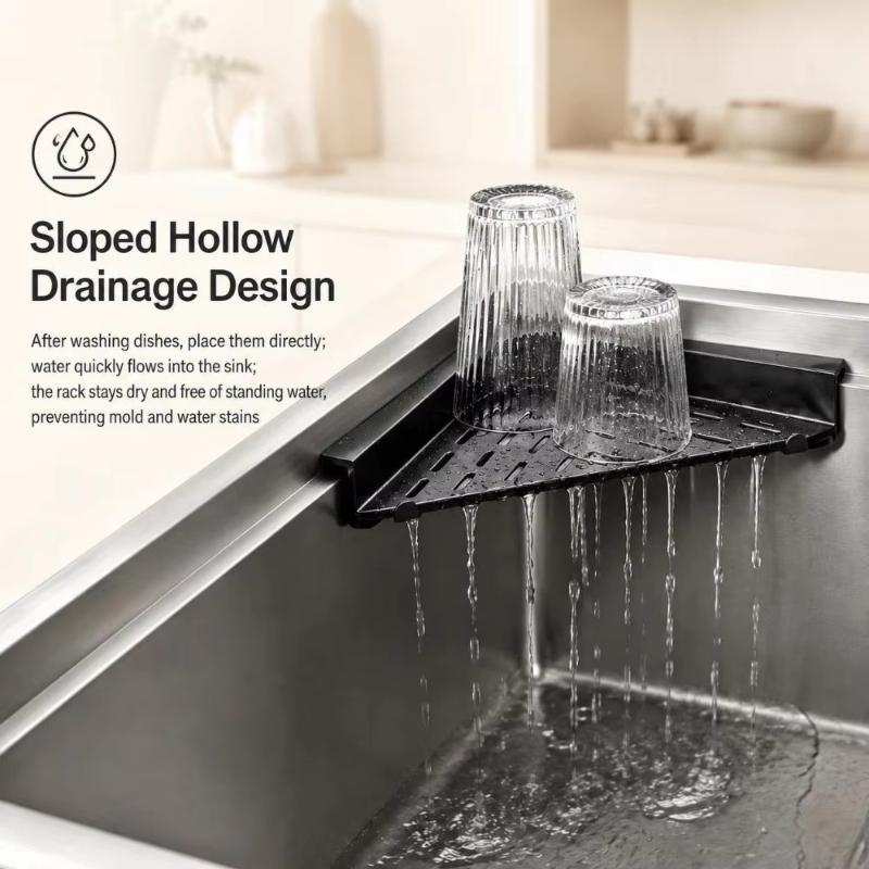 Durable Non-Slip Sink Dish Drying Rack Triangular Large Capacity Sink Sponge Rag Holder Sink Drainer For Kitchen Utensil