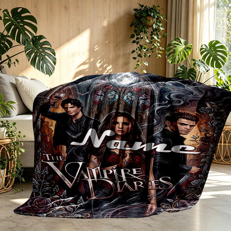 Personalizovaná deka s potiskem The Vampire Diaries s vlastním jménem, bytový dekor, ložnice, pohovka, kempování, gauč, dárky k narozeninám, Vánocům