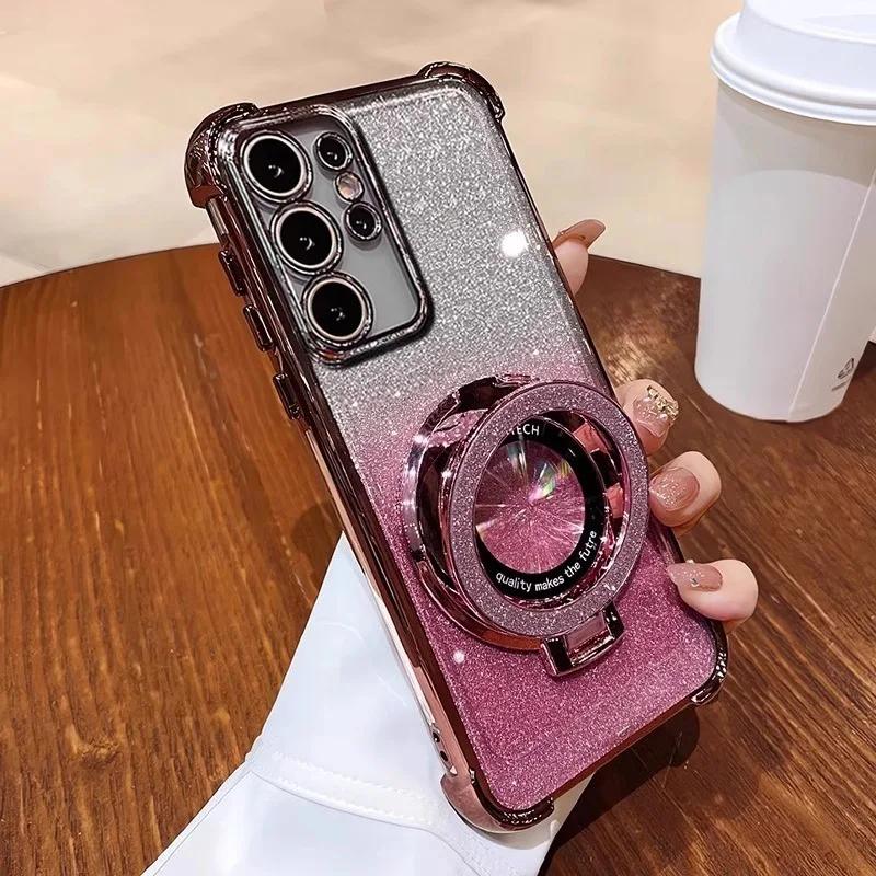 Luxury Glitter Bracket Case For Samsung S25 Ultra S24 FE S23 Plus A56 A06 A16 A36 A05 A15 A25 A35 A55 A14 A24 A34 A54 Cover