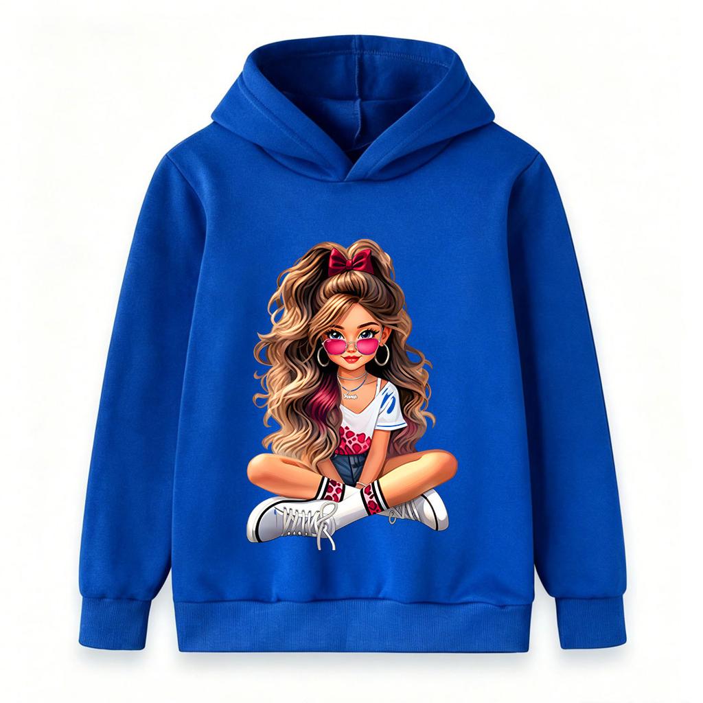 Kids Boys Girls Hooded Sweatshirt, Cute Cartoon Fashion Girl Print Casual Loose Pullover Hoodie, Soft Warm Long Sleeve Tops for Daily Wear School