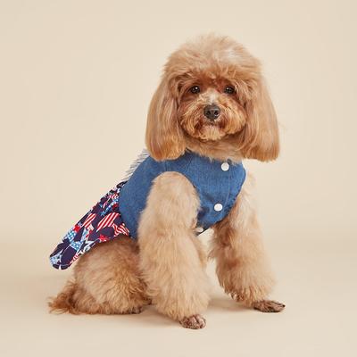 Gestreifte Hundekleider, Amerikanische Flagge Sterne Hundekleidung für kleine Hunde Denim Mädchen Kostüm, Welpen Strampler, Haustier Katze Outfit Unabhängigkeit