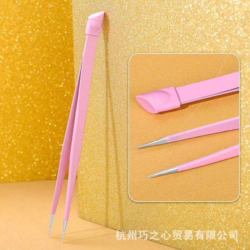 Nail Tweezers Multi-Functional With Silicone Pressing Head Dual-Purpose Straight Head Pink Silver Black Tweezers Can Clamp Eyelashes