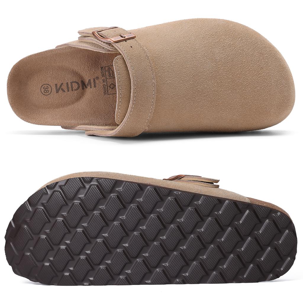 Fashion Shevalues Women's Suede Clogs with Adjustable Strap Cork Footbed Leather Mules Slippers Unisex Outdoor Comfortable Potato Shoes