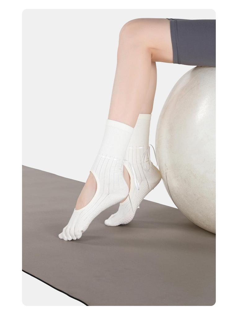 MEIKAN Dámské protiskluzové ponožky do půli lýtek s páskem a špičkou pro jógu
