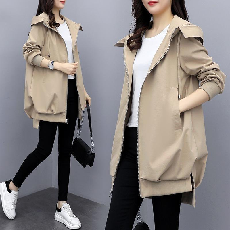 Early Fall Clothing Trench Coat Women Spring Korean Version of Loose Casual Hooded Temperament Fashion Jacket Plus Size