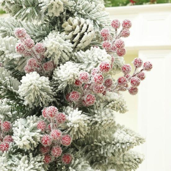 Yousheng 20Pcs Artificial Snow Red Berry Pick Branch Christmas Holly Berries Stem Faux Plants Branch Xmas Holiday Wedding Party Home Decoration