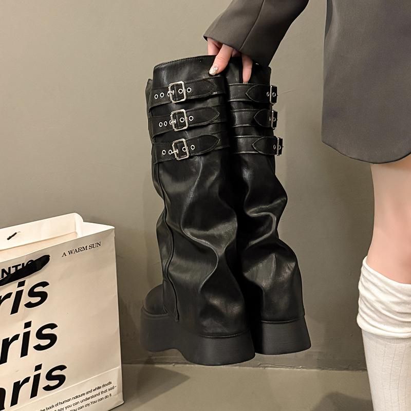 Punk Style Women Mordern Long Boots Fashion Platform Height Increase High Knight Booties Winter Shoes  De Mujer