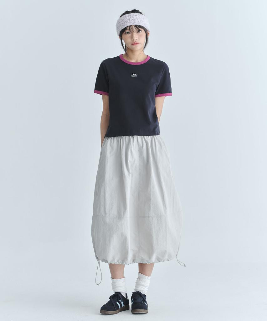 CGP (Women) Small Square Embroidered Logo Ringer Short Sleeve T-Shirt - Dark Navy