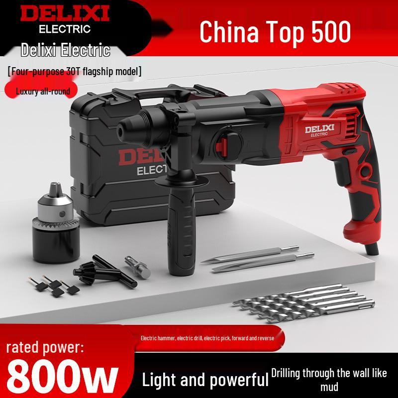 Delixi Multi-Function Electric Hammer: High-Power 3-in-1 Drill for Concrete, Household & Industrial Use