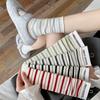 Korean Style Idea Yarn Striped Boneless Socks Women'S Mid-Leg Socks Spring And Autumn Cotton Rolled Hemmed Stacked Socks