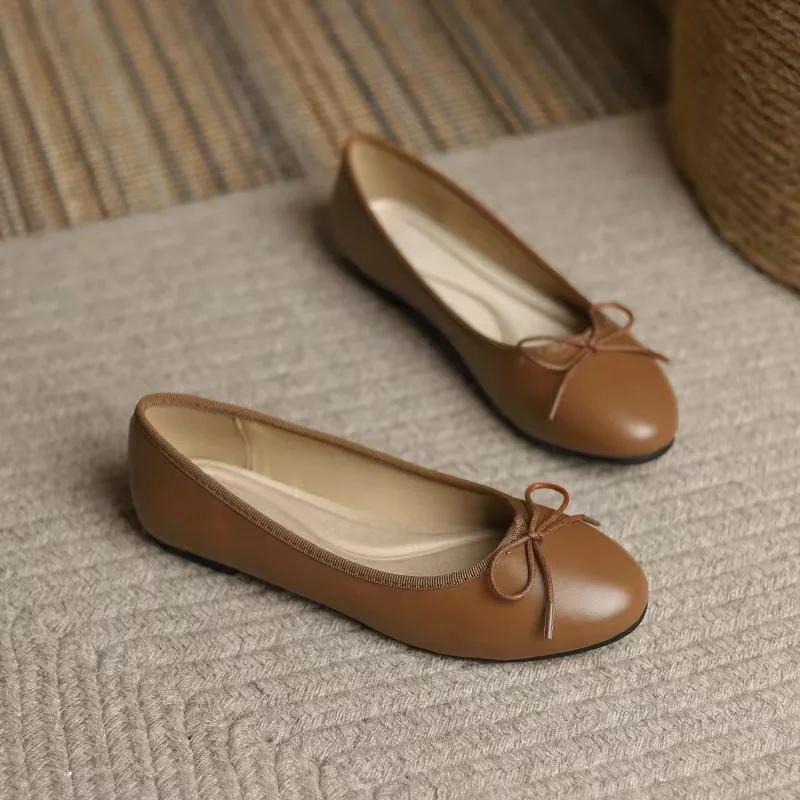 Fashion Japanned Leather Ballet Flats Women Round Toe Soft Bottom Bowtie Flat Shoes Woman Working Driving Shoes Big Size 43 Ballerina