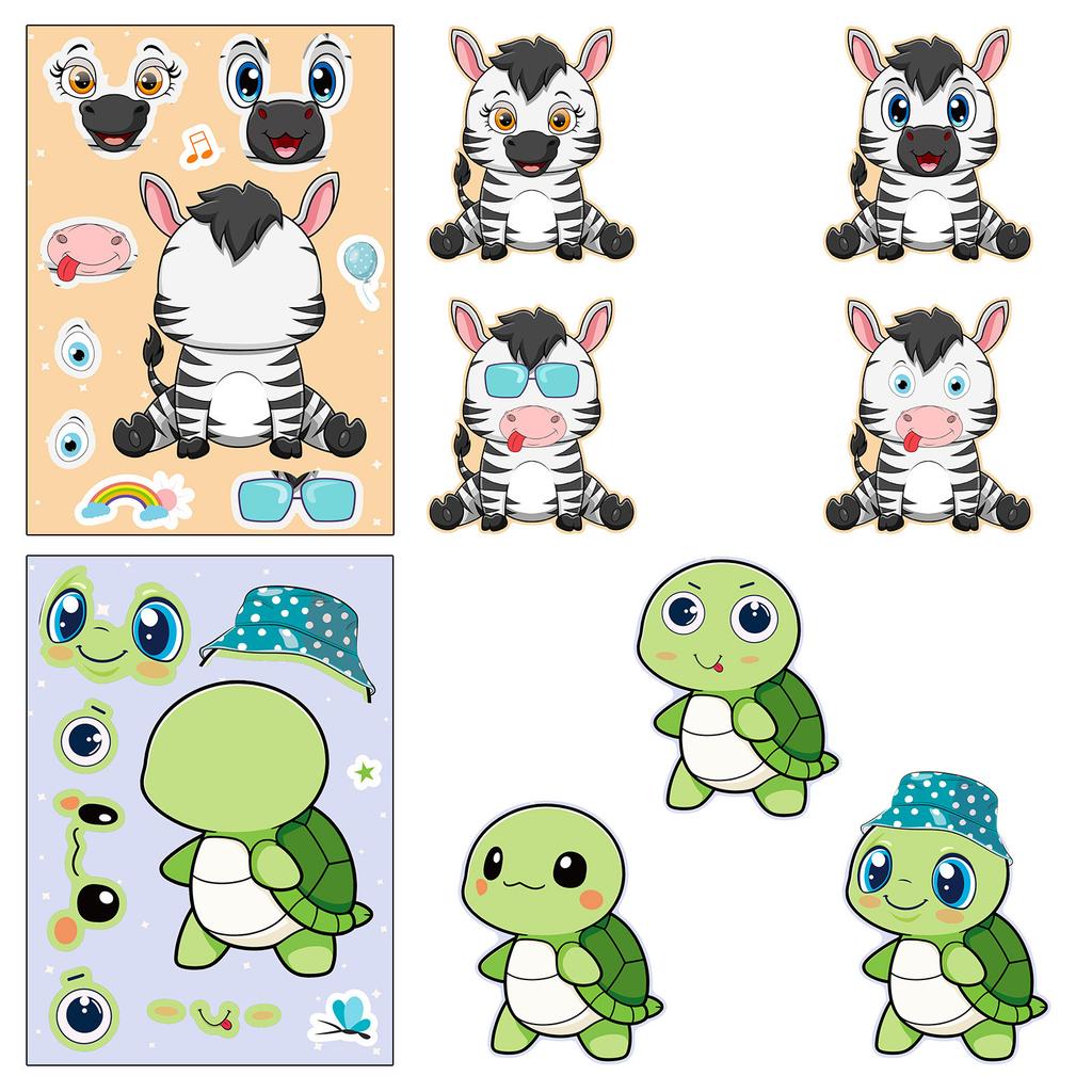 6 Photos/pack of Animal Face Change Stickers Cartoon Cute Little Animal Giraffe Turtle Tiger DIY Dress-up Stickers
