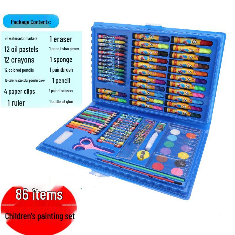 

Набор для детского творчества из 86 предметов: Набор мелков, акварели, кистей и канцелярских принадлежностей