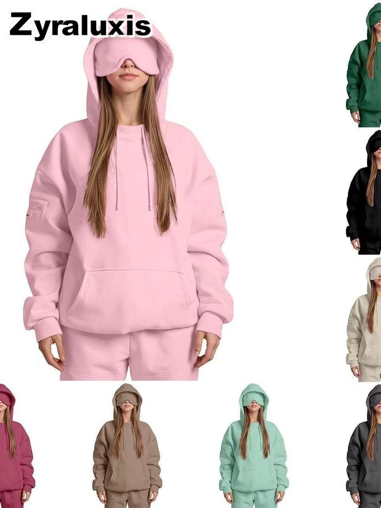 Fall Winter Hooded Solid Color Long Sleeve Sweatshirt