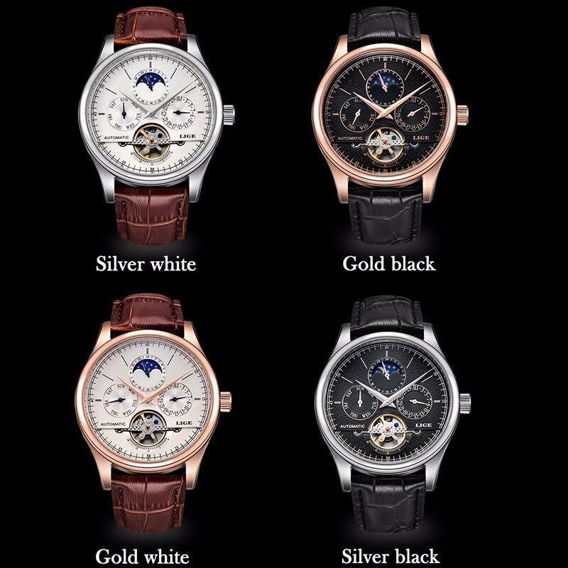 Heren Horloges Automatisch Mechanisch Horloge Tourbillon Klok Echt Leer Waterdicht Horloge Mannen Militaire Polshorloge Man