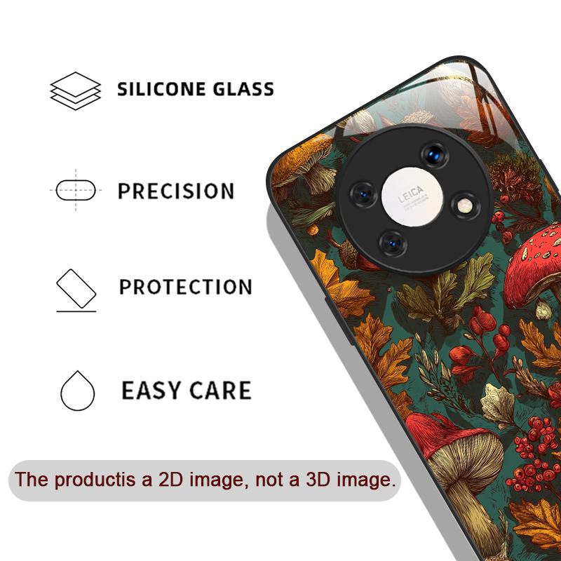 Creative Personality Mushroom Pattern Tempered Glass Phone Case for Huawei Nova 13 12 SE 11 10 Pro Mate 40 30 P60 P50 P40 Cover