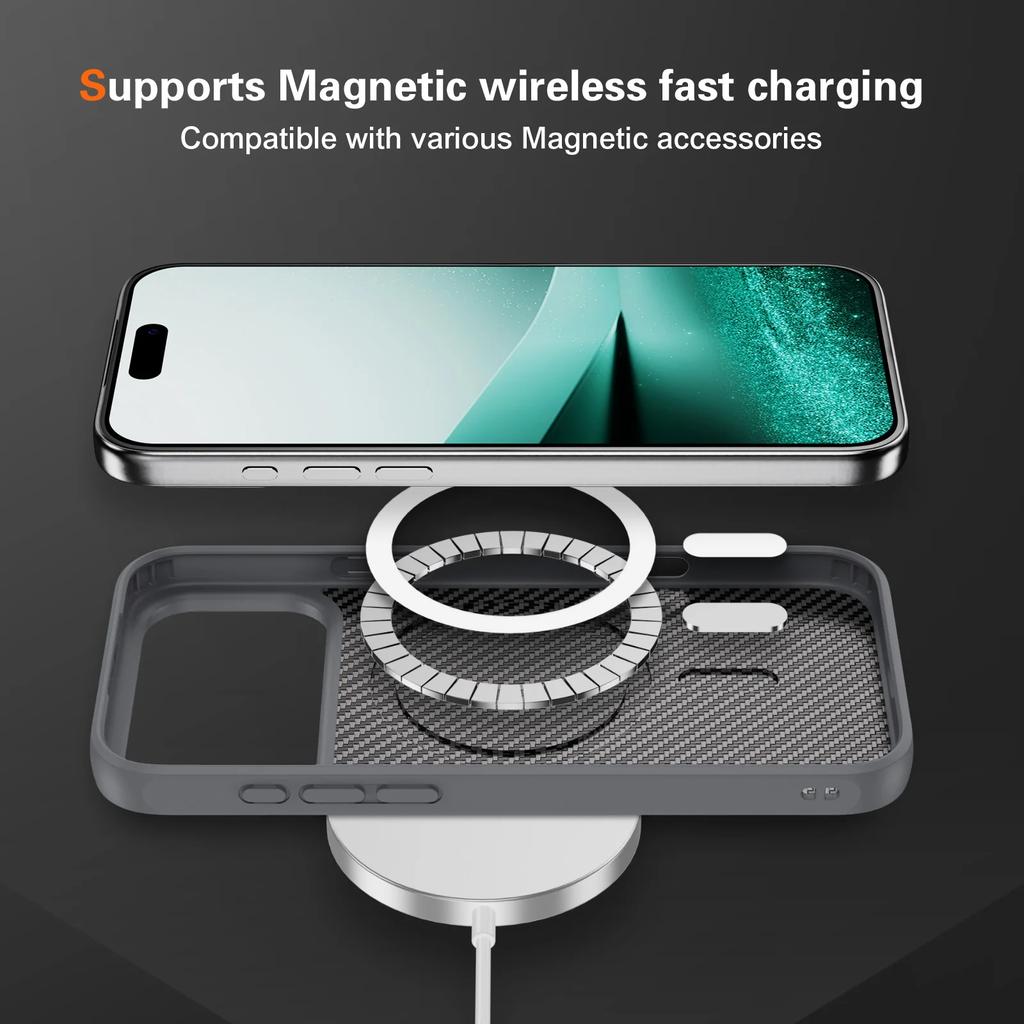 Carbon Fiber Patterned Magnetic Phone Case for IPhone 17 Air 16 E 15 14 13 12 Pro Max 11 Xr Shockproof Protective Back Cover