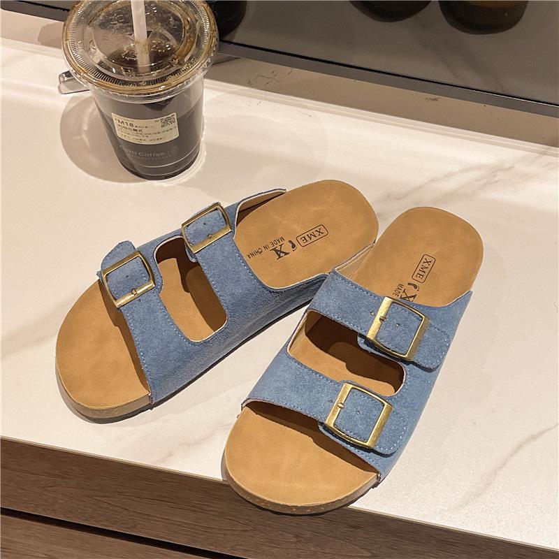 

Leather platform slippers women s summer wear 2025 new with skirt premium super fire beach shoes retro Birkenstock sandals 35