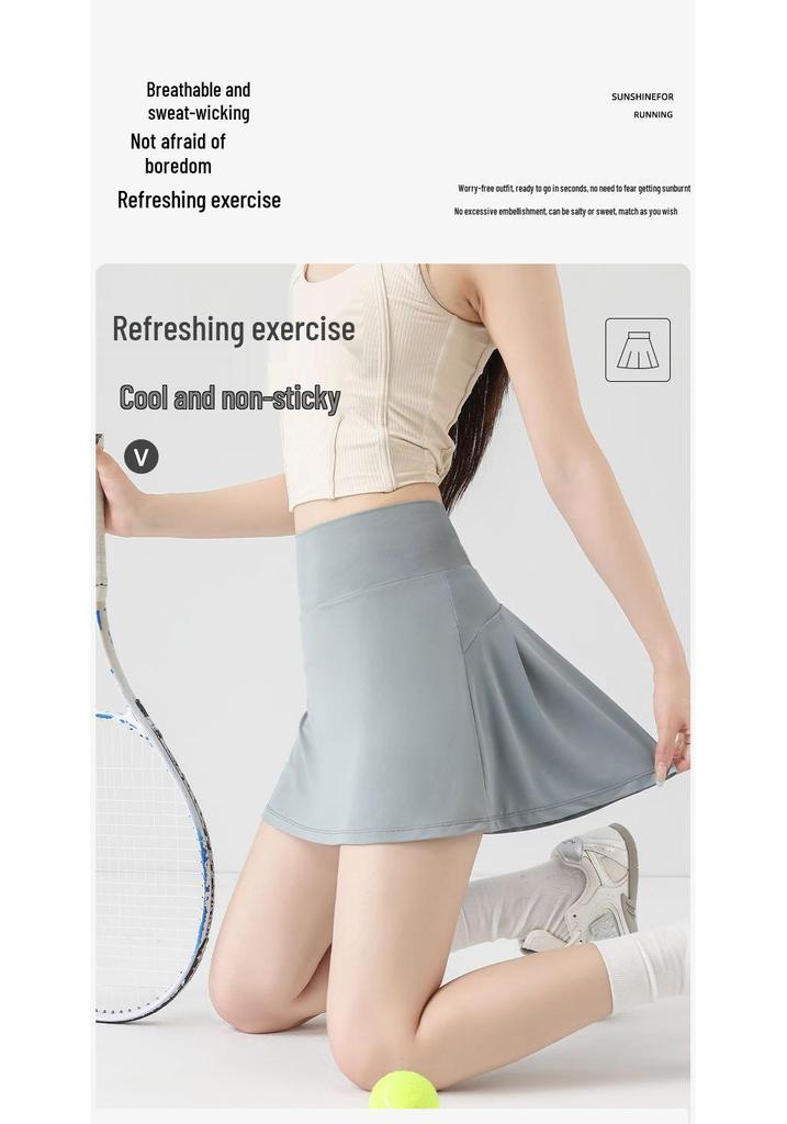 Women's Korean Sporty Pleated Tennis Skirt Shorts: Lightweight, Breathable, Anti-Exposure for Badminton & Yoga.