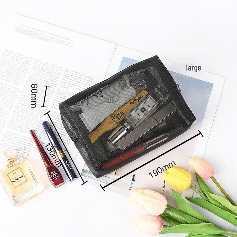 Přenosná cestovní a make-up taška z černé nylonové síťoviny