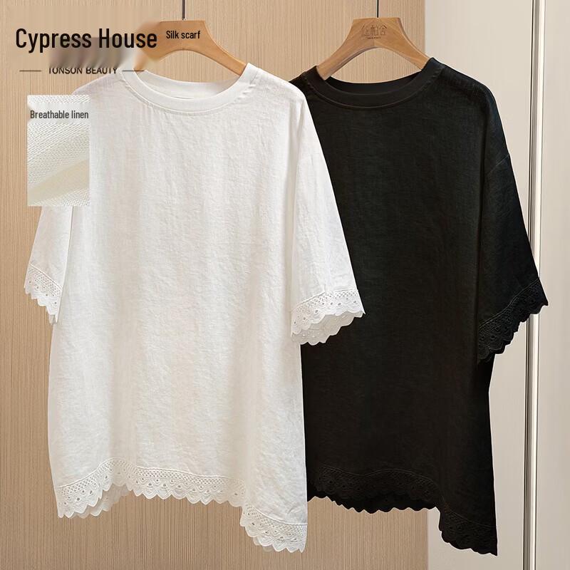 Женская свободная льняная кружевная блузка-пуловер M