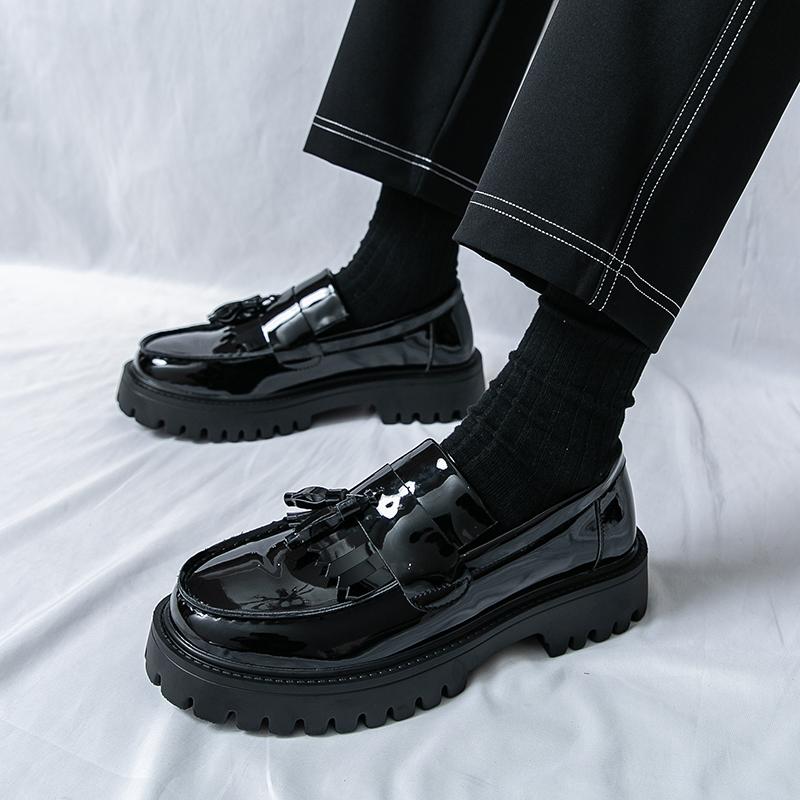 Round Toe Shoes Tassel Loafers Mens Party and Business Loafers Thick Soled Men Dress Platform Shoes Comfortable Breathable Shoes