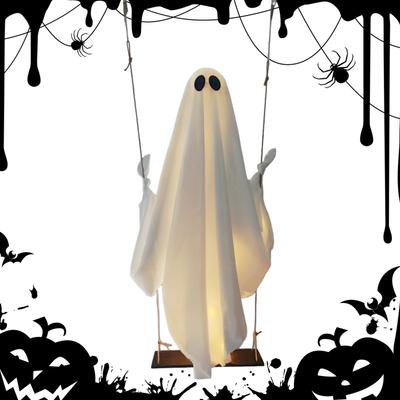 Halloween Dekorationen - 5 FT Großer Hängender Schaukel-Geist mit Lichterkette Gruseliger Hängender Outdoor-Geist für Veranda Hof Bäume