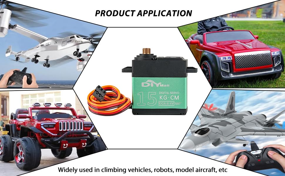 Rcmall 4pcs 15kg/cm 360° Continuous Rotation Metal Gear Digital Servo Motors High Torque for 1/8, 1/10, 1/12 Scale RC Car Robot