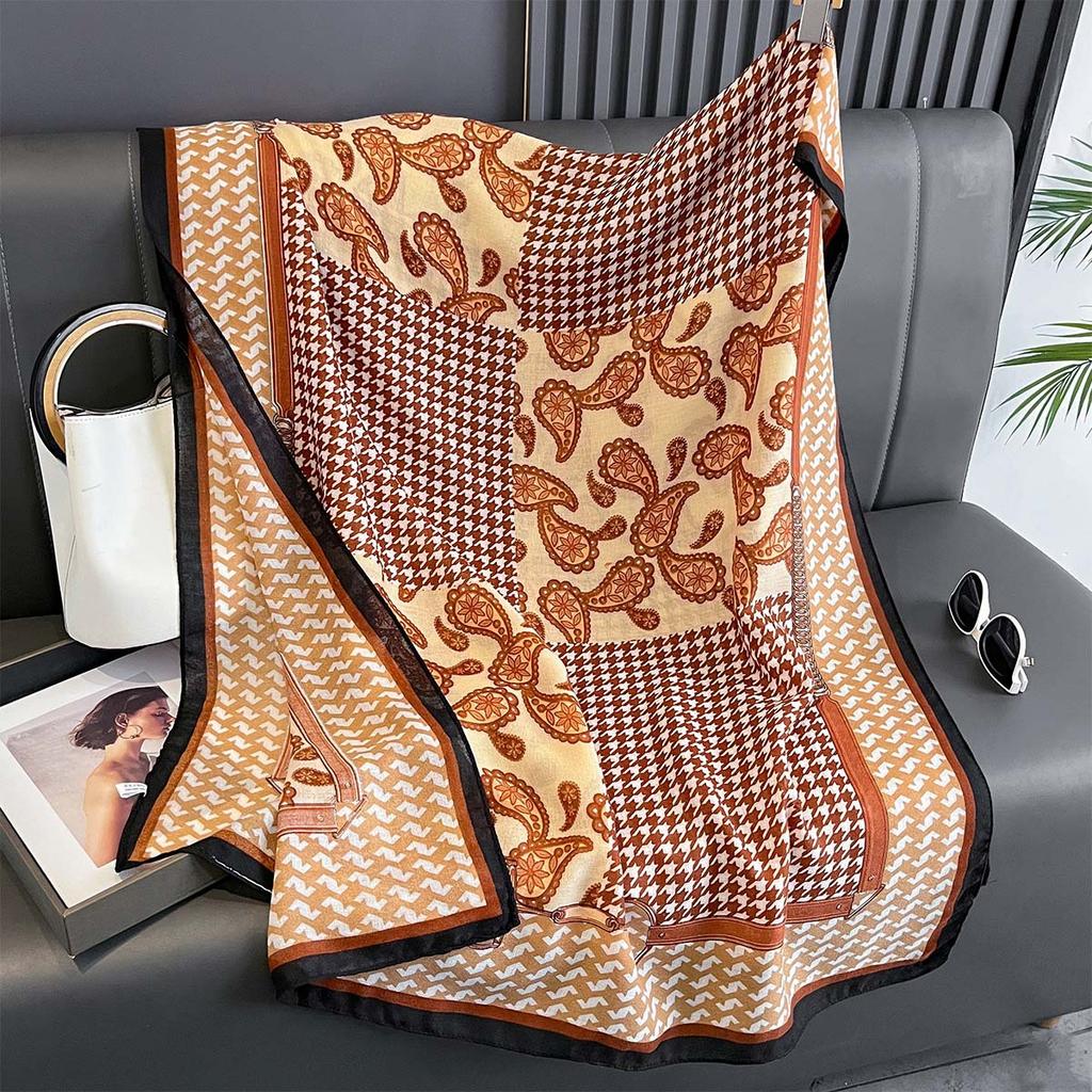 New Luxury Women Scarf Houndstooth Paisley Sun Protection Beach Towel Multi-functional Cotton Linen Long Towel Shawl Warp Hijab