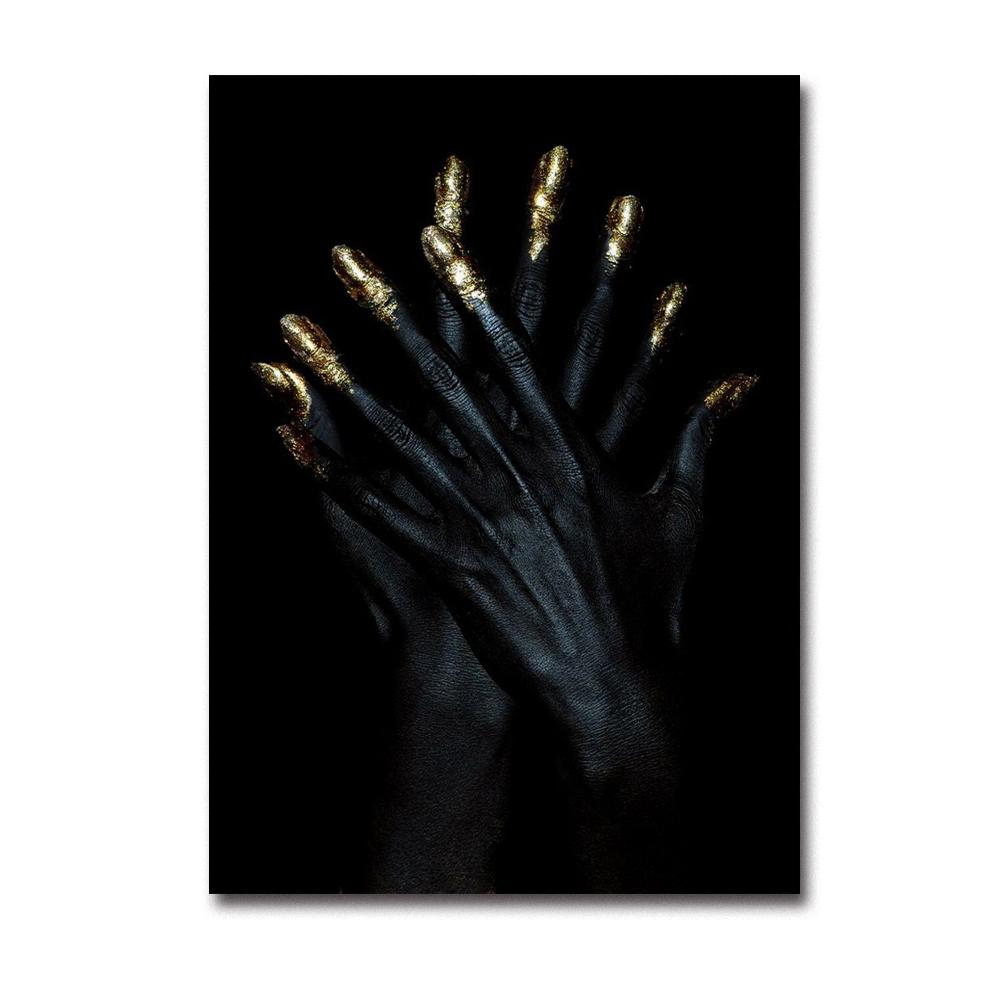 Modern Home Black Skin Woman Golden Makeup Modeling Canvas Painting Wall Art Poster Prints Bedroom Living Room Decoration Murals