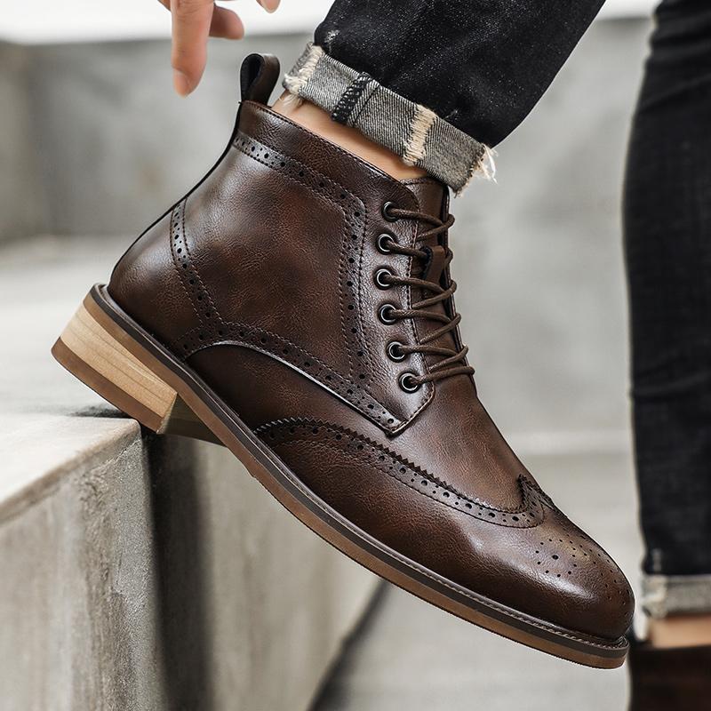 Fashion Brogue Casual Men's Boots Classic and Fashionable British Style Party Office Outdoor Autumn and Winter Quality Leather Shoes