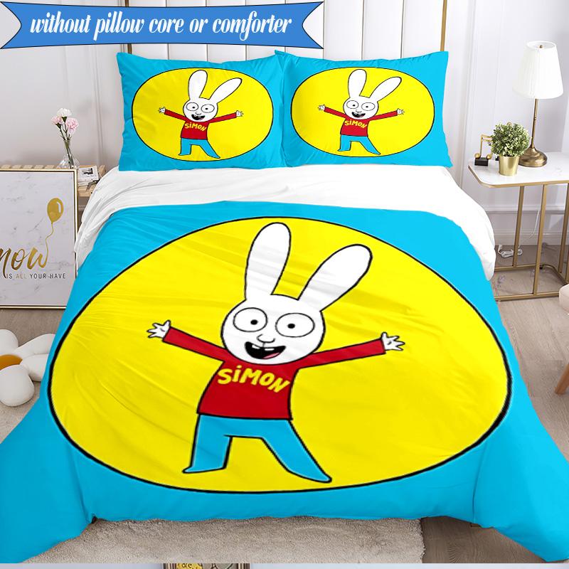 3PCS Simon the Rabbit Adventures Bedding Set 2D Printing (Includes 1 Duvet Cover + 2 Pillowcases Coreless), Bedroom decor,Fan Gift