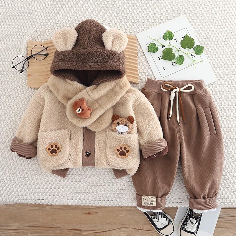 Girl Baby Clothing Set Boys Winter Fashionable Baby Children's Thick Coat Pants Two Piece Set
