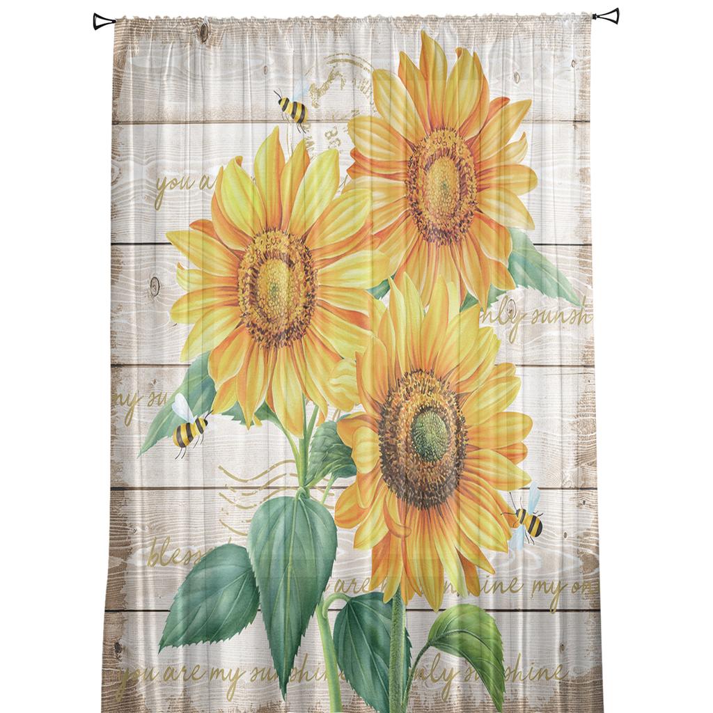 Farm Flower Sunflower Bee Curtain For Living Room Transparent Tulle Curtains Window Sheer For The Bedroom Accessories Decor